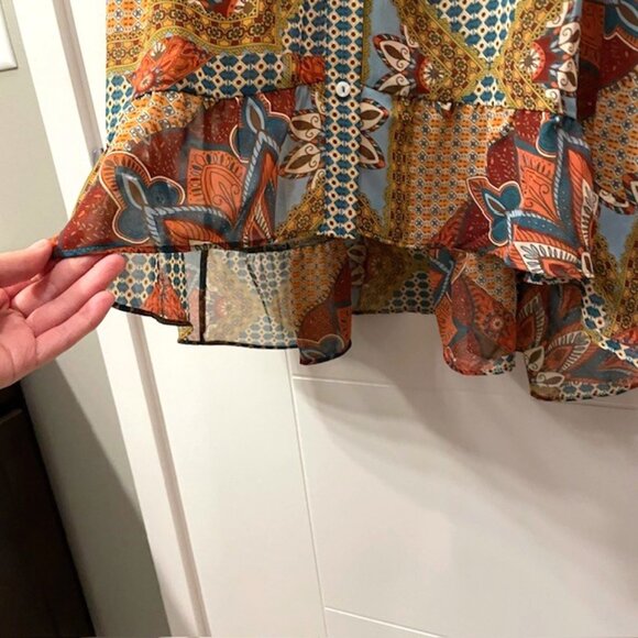 Cato Button Down Retro Patchwork Printed Blouse Size 18/20W Boho Western 70s - Picture 8 of 16